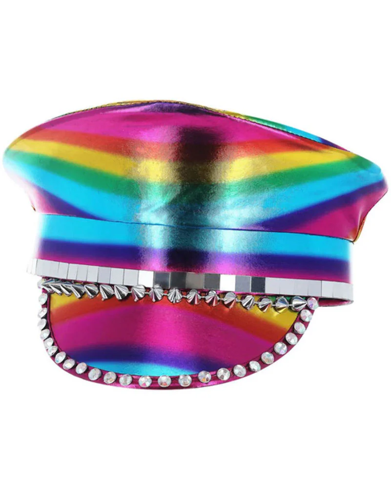 Metallic Studded Rainbow Captains Hat - Image 2