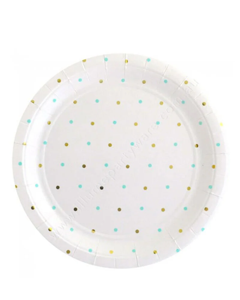 Mint Gold Dots 23cm Paper Plates Pack of 10 - Image 2