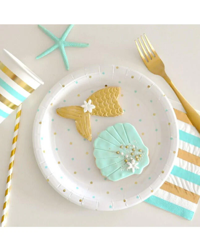 Mint Gold Stripes and Dots Lunch Napkins Pack of 20