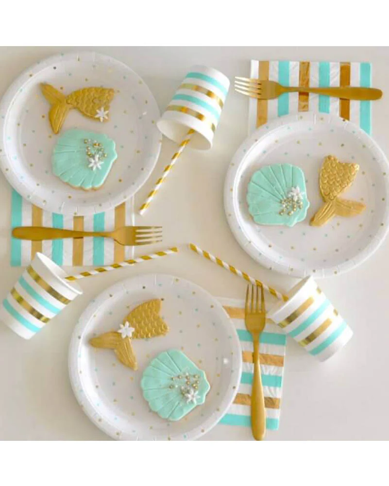 Mint Gold Stripes and Dots Lunch Napkins Pack of 20 - Image 3