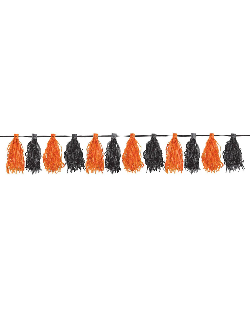 Modern Halloween Black and Orange Tassel Garland 3m