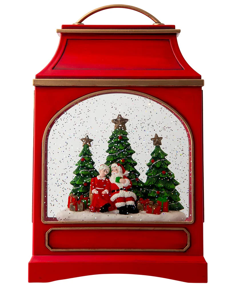Mr And Mrs Claus Large Lantern Glitter Swirl Christmas Decoration 29cm - Image 2