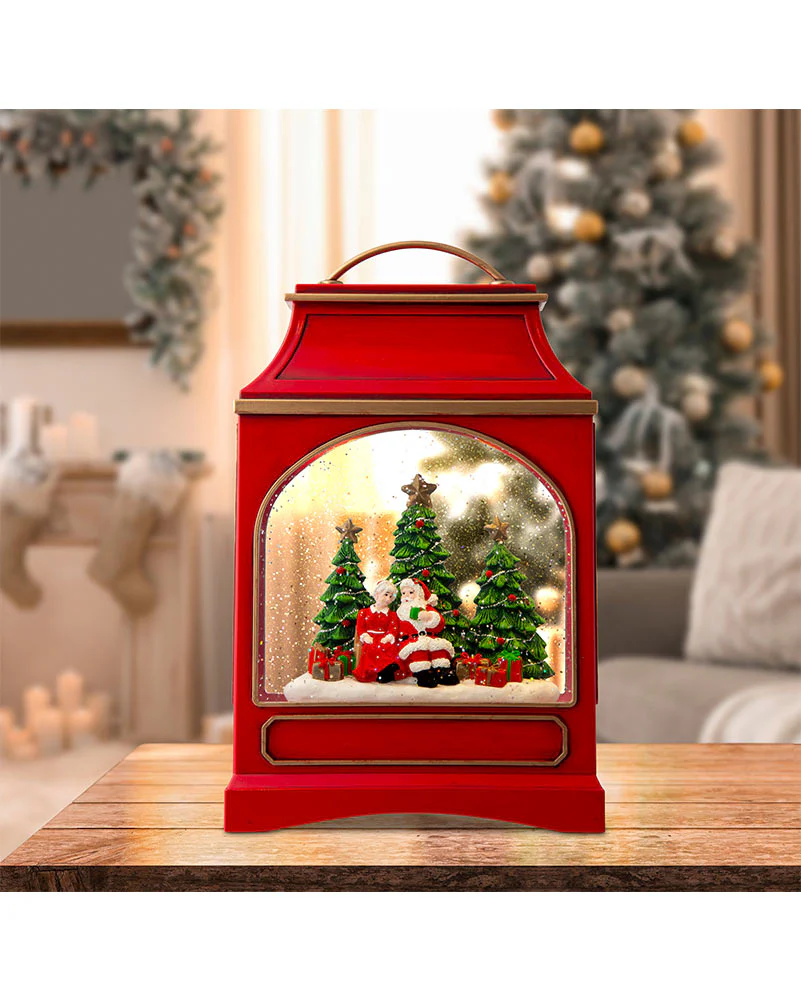 Mr And Mrs Claus Large Lantern Glitter Swirl Christmas Decoration 29cm - Image 3