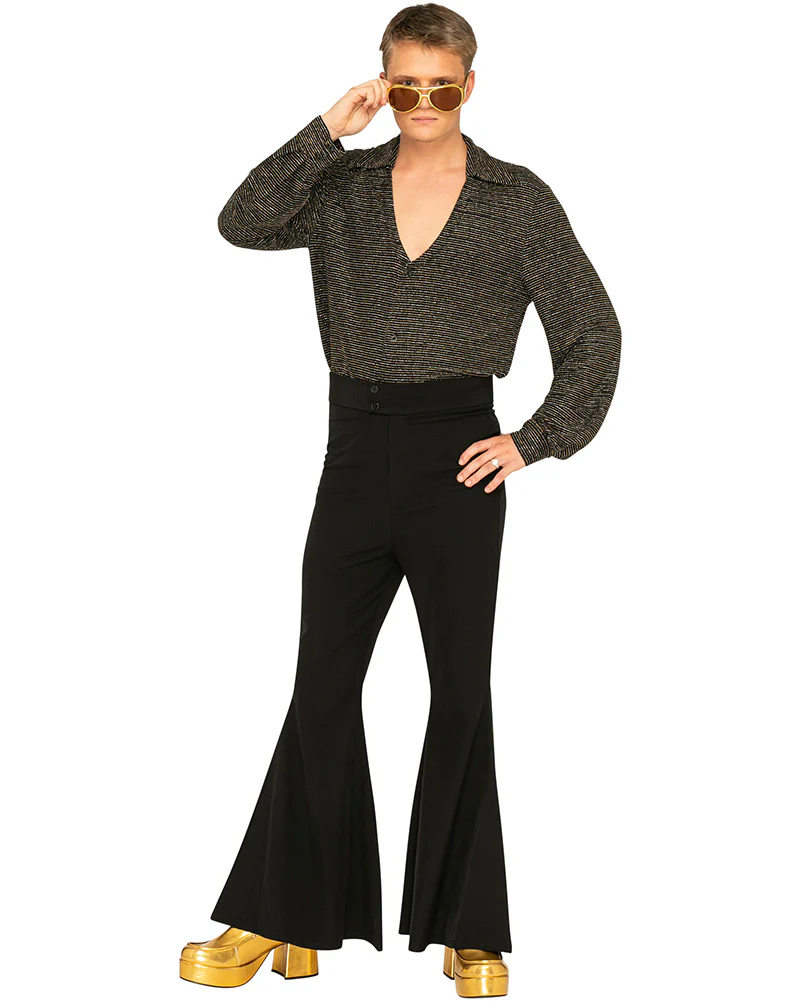 70s Mr Disco Black Shimmer Plus Size Mens Shirt - Image 2