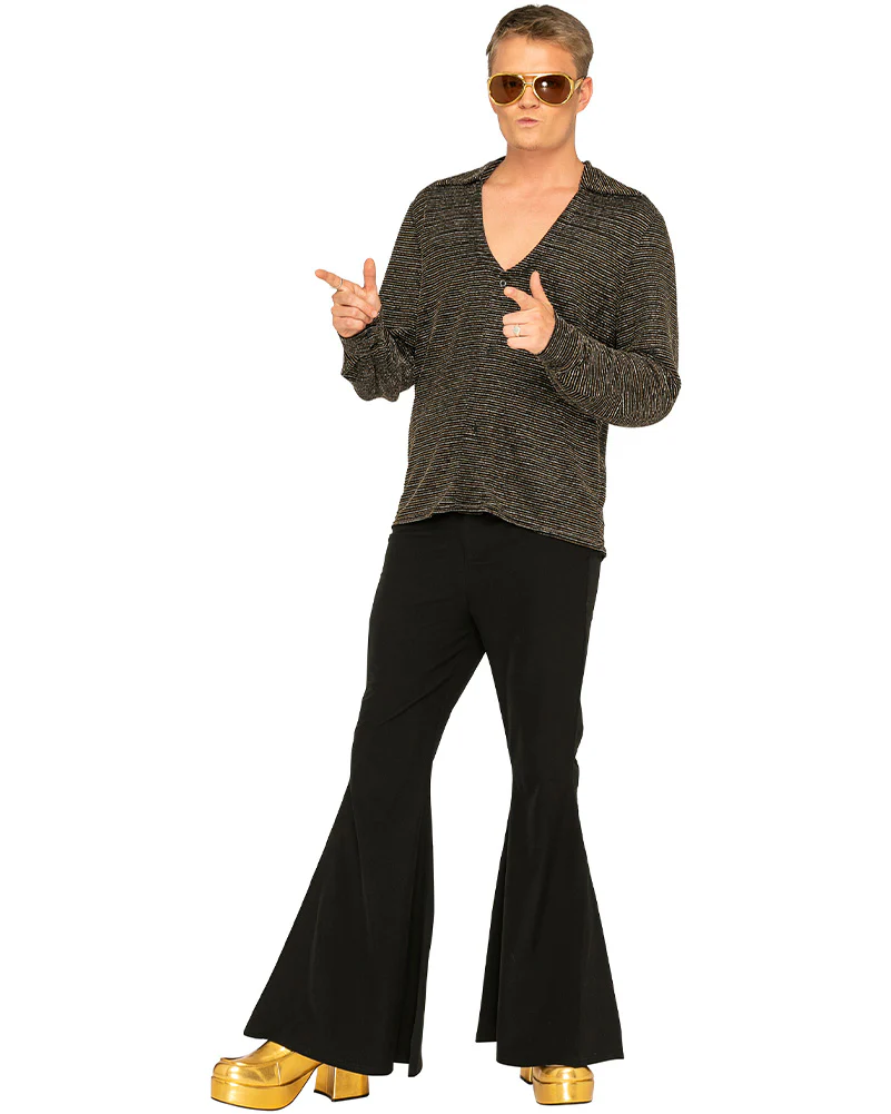 70s Mr Disco Black Shimmer Plus Size Mens Shirt - Image 3