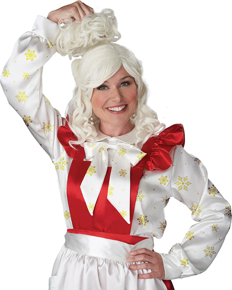 Mrs Claus Cream White Wig and Bun Clip - Image 3