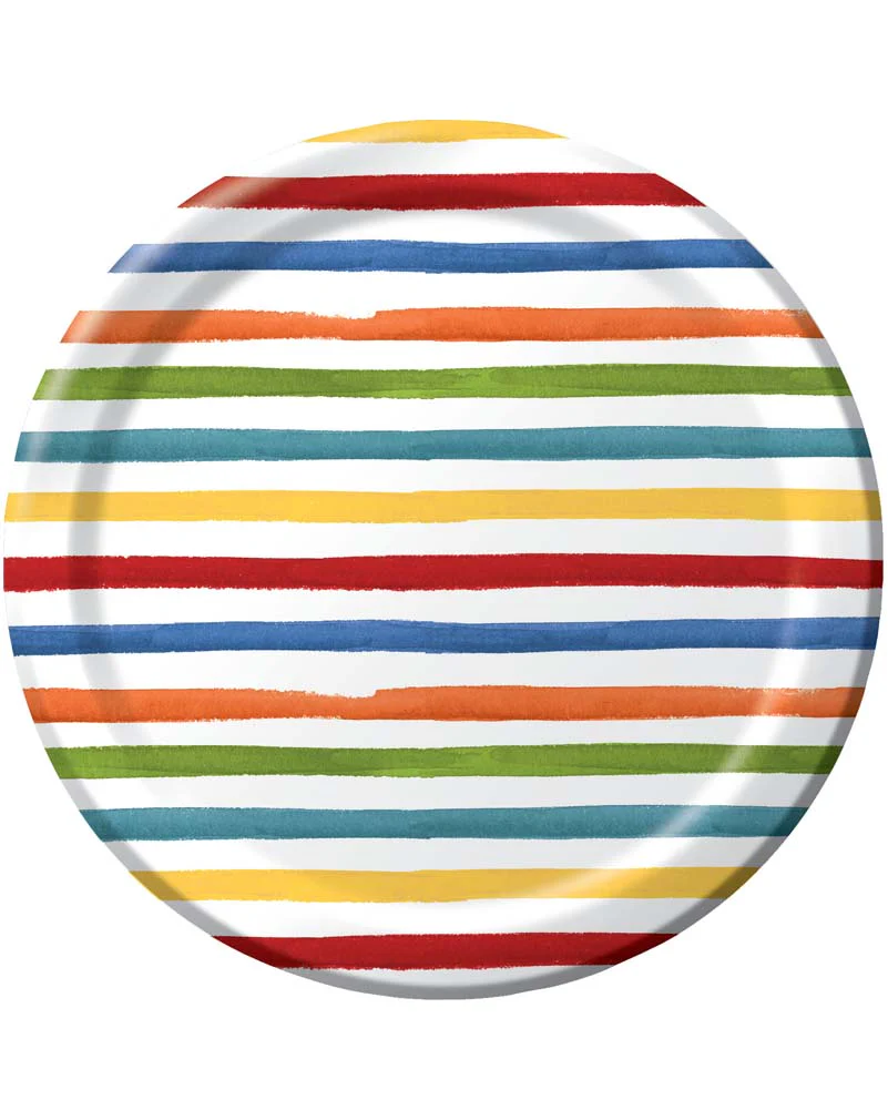 Multi Colour Stripe Dinner Paper Plates Pack of 8