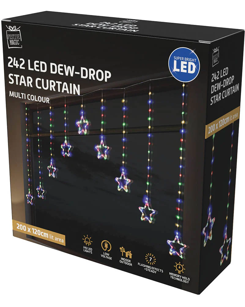 Multicolour Dew Drop Star Curtain LED Christmas Lights - Image 2