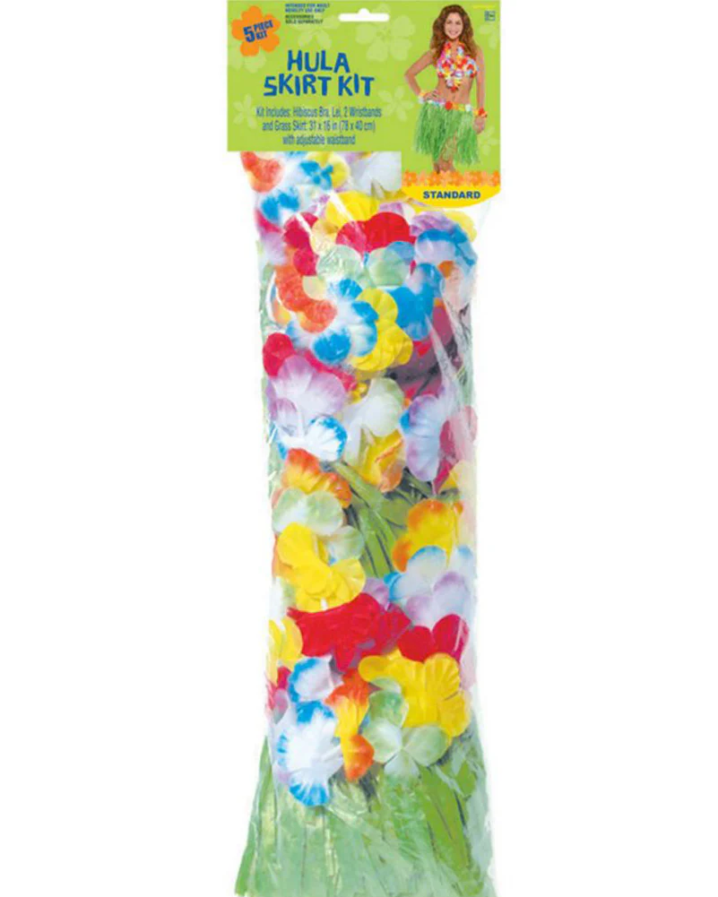 Multicolour Hula Bra Skirt Lei and Wristbands Kit - Image 2