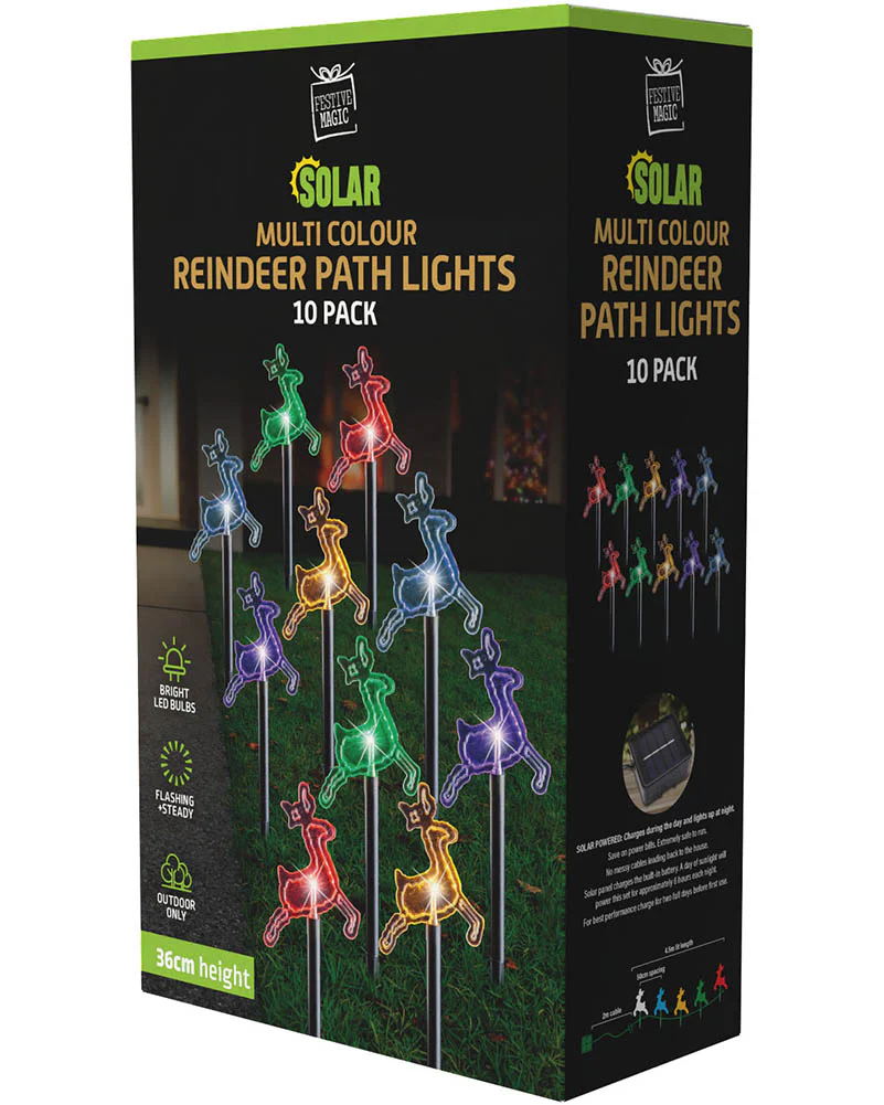 Multicolour Reindeer Solar LED Christmas Path Lights Pack of 10 - Image 2