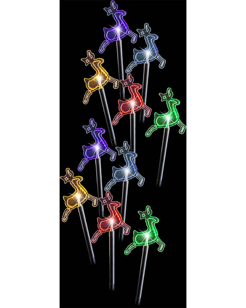 Multicolour Reindeer Solar LED Christmas Path Lights Pack of 10 - Image 3