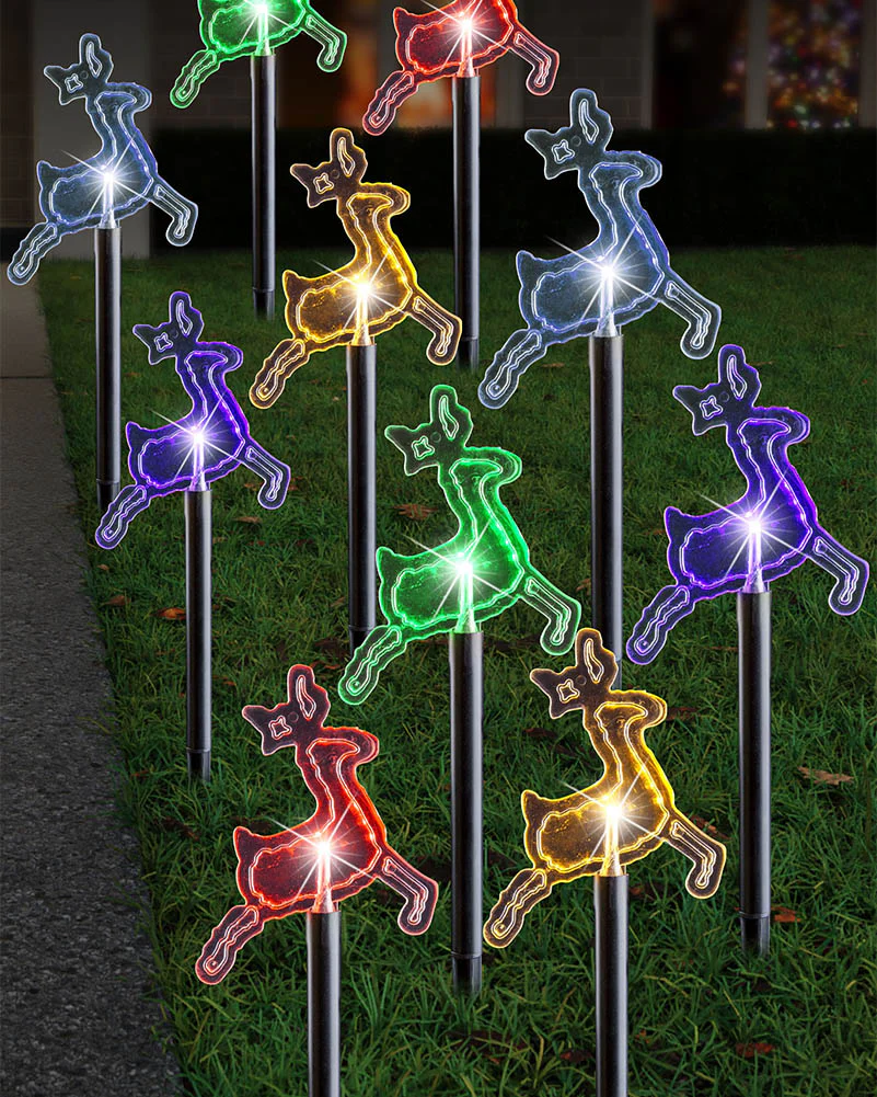 Multicolour Reindeer Solar LED Christmas Path Lights Pack of 10 - Image 5