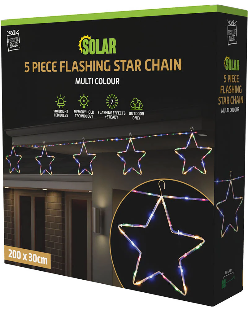 Multicolour Star Chain Tubelight Solar LED Christmas Lights - Image 3