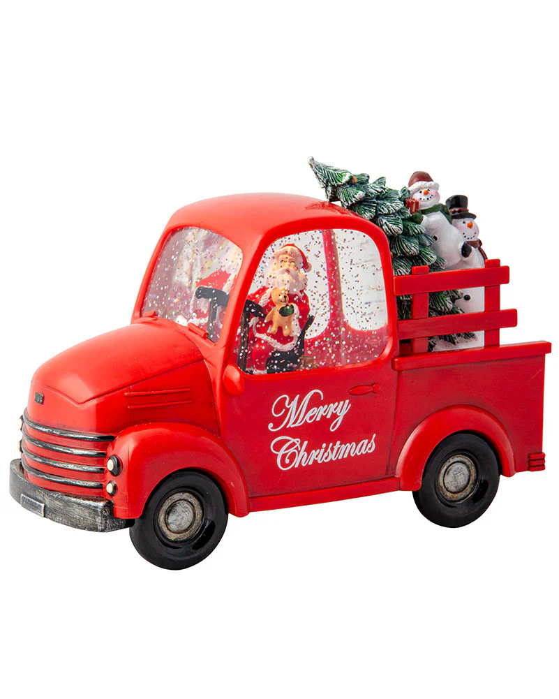 Musical Santa Pickup Truck Glitter Swirl Christmas Decoration 24cm - Image 2