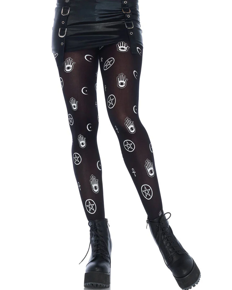 Mystical Symbol Opaque Printed Tights