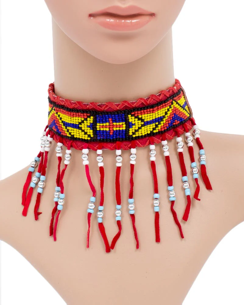 Native American Red Choker with Beads