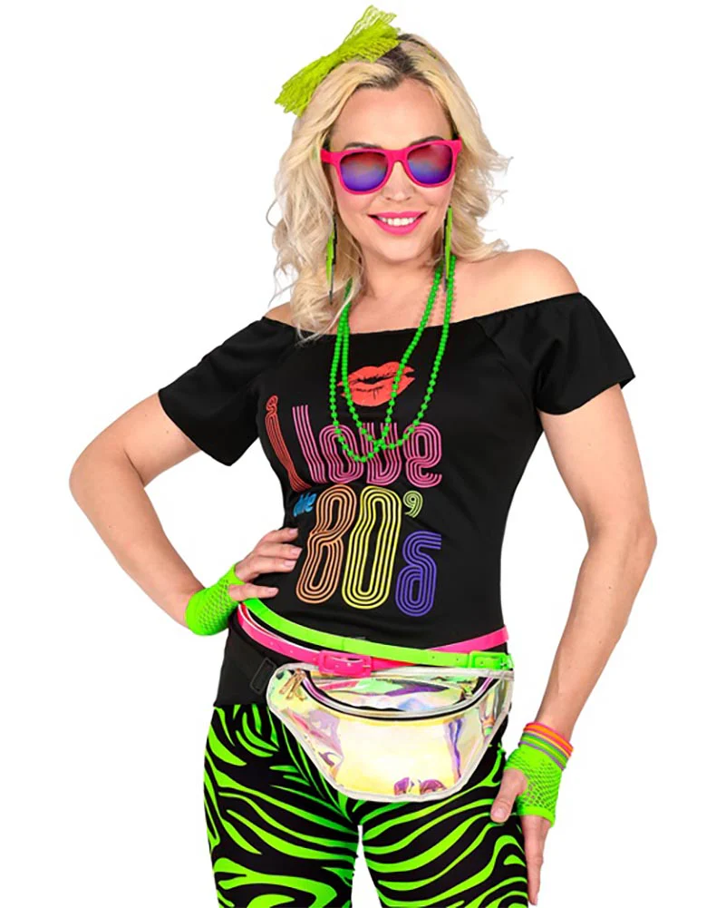 Neon Green 80s Headband Necklace Earrings Gloves and Bracelets Set - Image 3