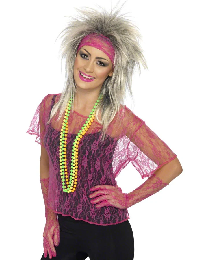 80s Neon Pink Lace Vest
