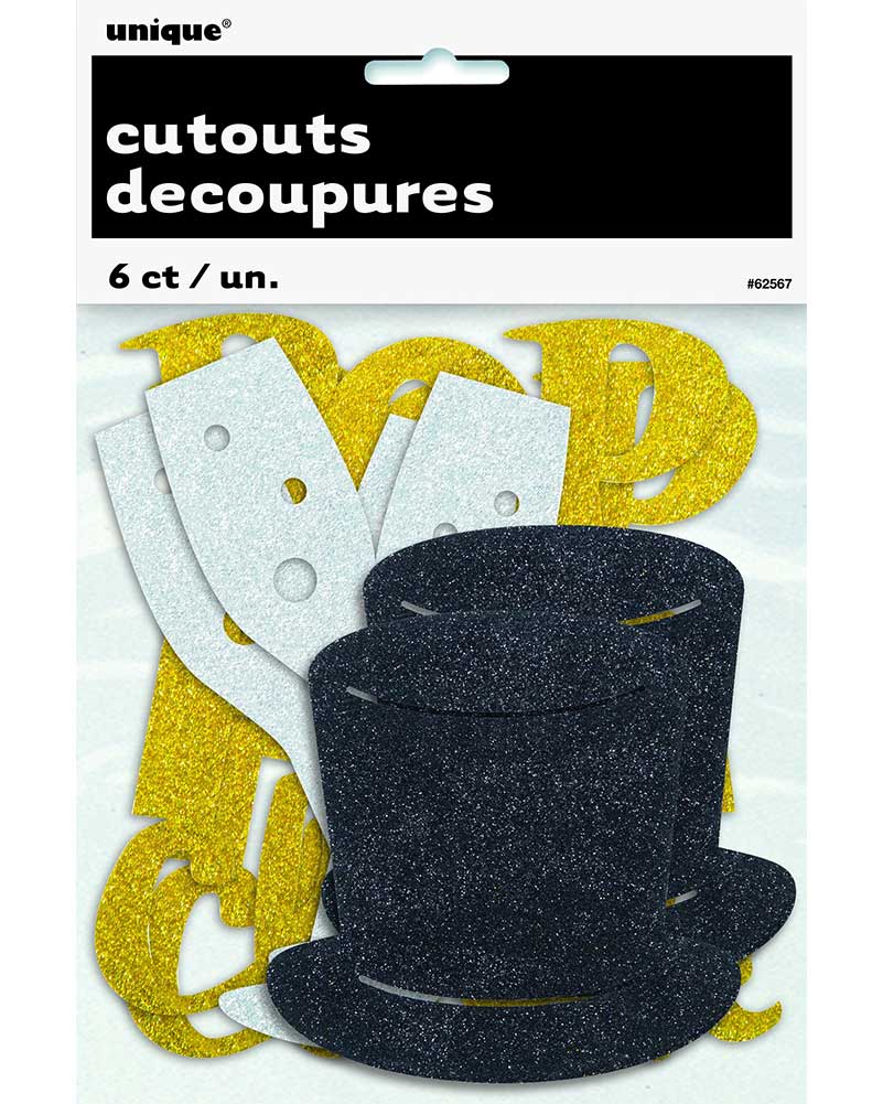 New Year Mini Glitter Cutouts Pack of 6