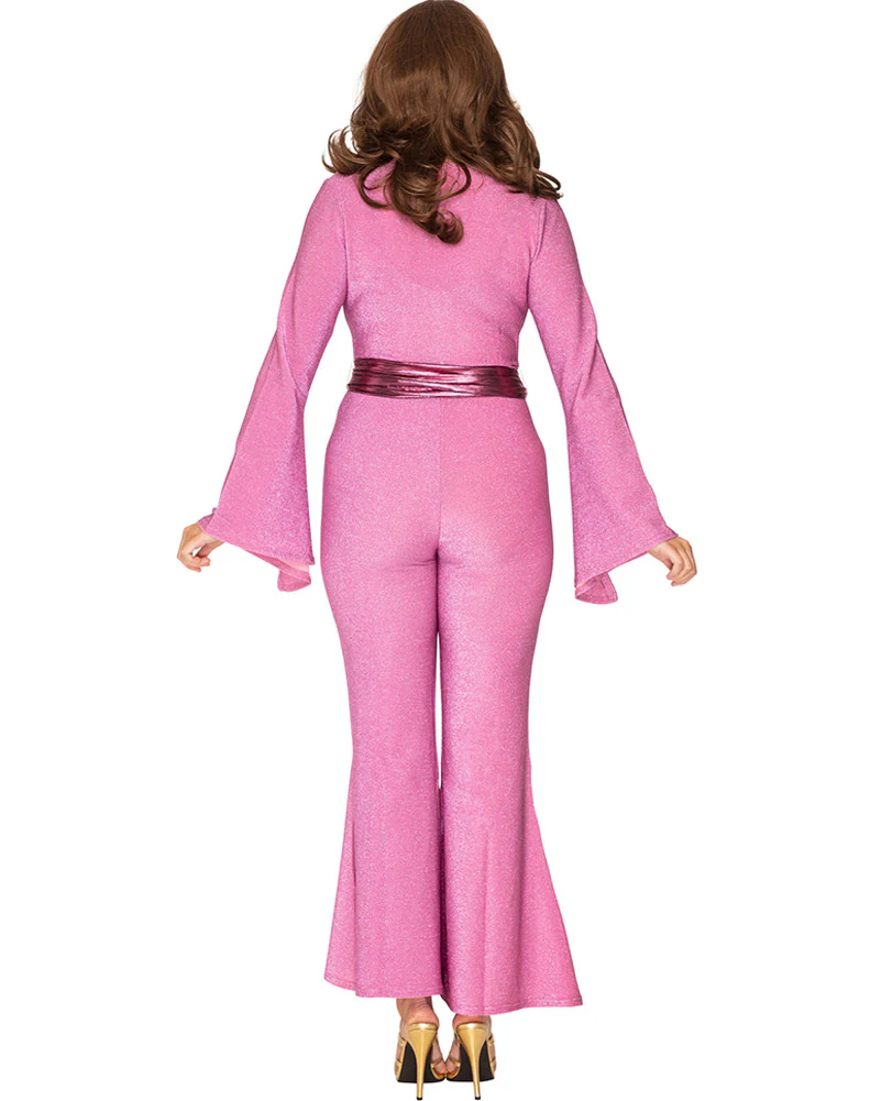 Night Fever Pink Sparkle 70s Womens Jumpsuit - Image 6