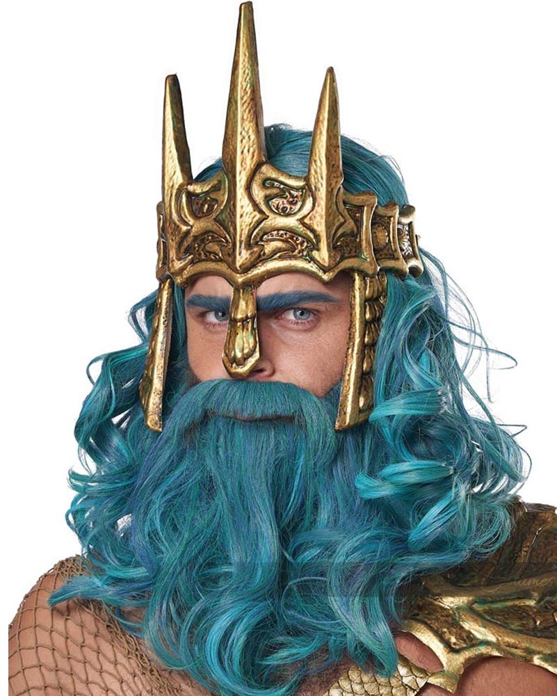 Ocean King Long Blue Wig and Beard Set - Image 2