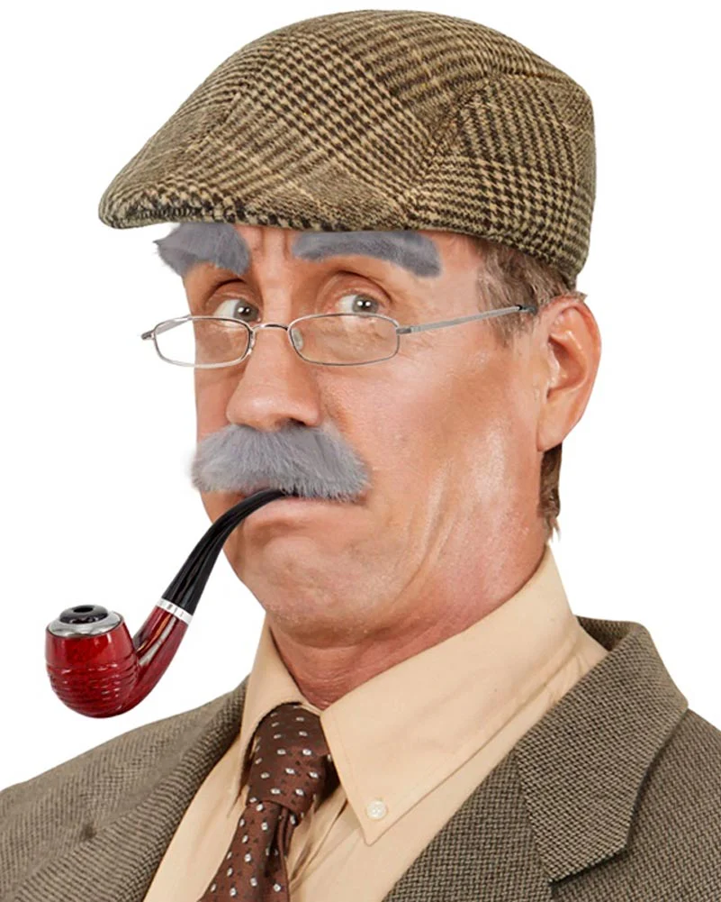 Old Man Coppola Cap Eyebrows Moustache Glasses and Pipe Set