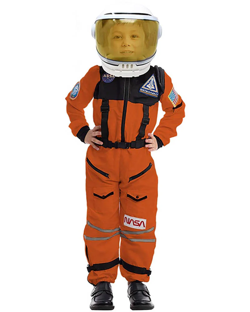 Orange Astronaut Kids Costume with Helmet - Image 3