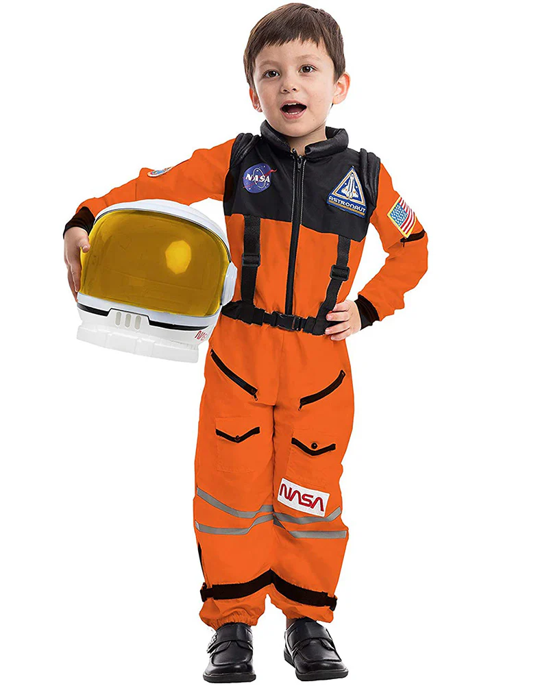Orange Astronaut Kids Costume with Helmet - Image 4