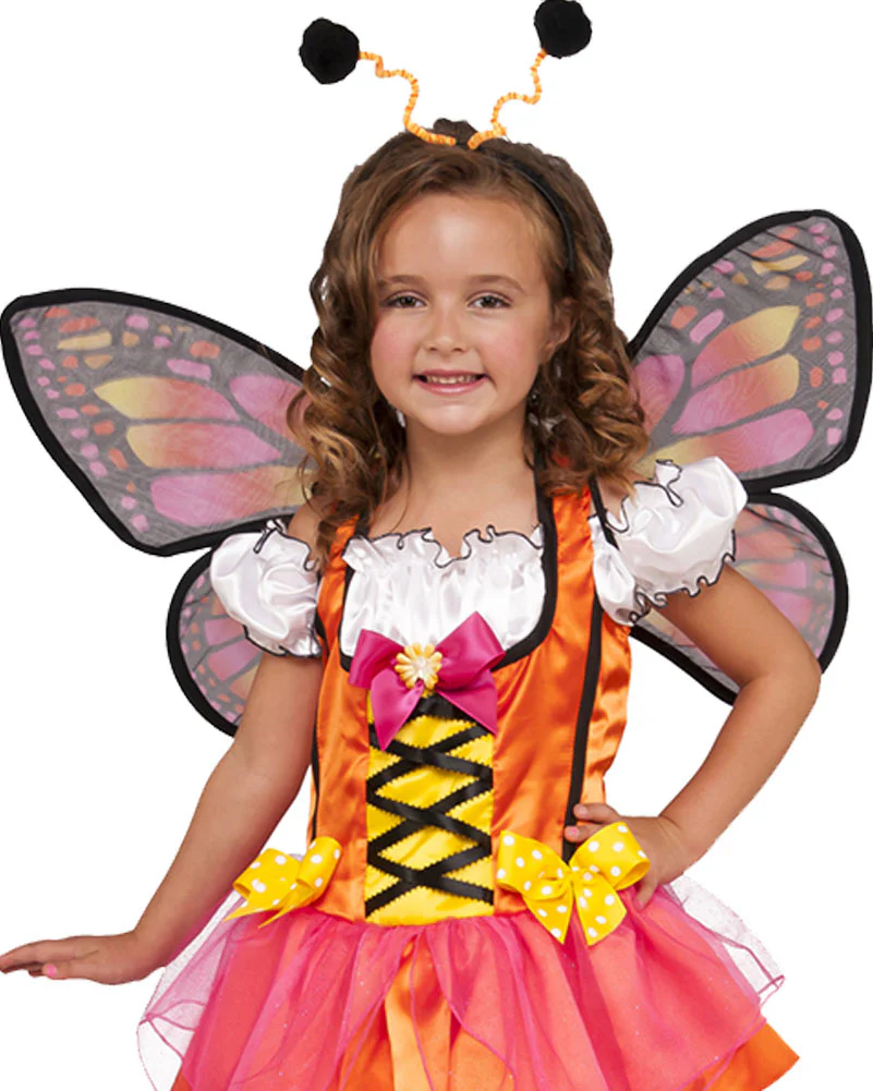 Orange Glittery Butterfly Girls Costume - Image 2