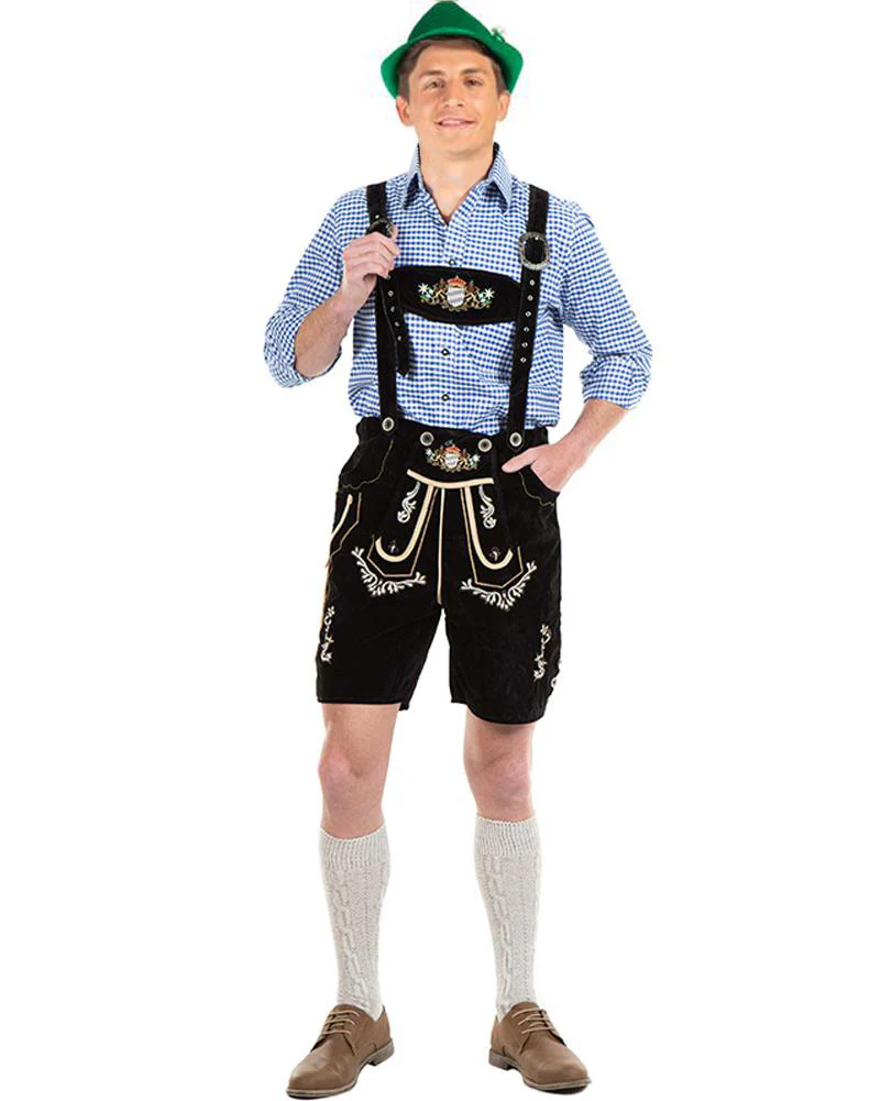 Oskar Deluxe Black Lederhosen Mens Costume - Image 3
