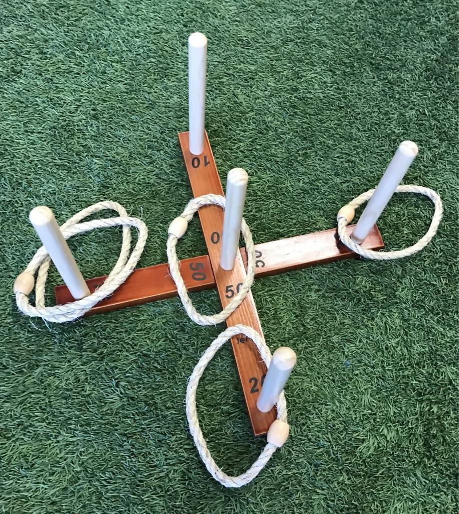 Outdoor Wooden Set Rope Ring Toss Quoits Game 40cm - Image 3