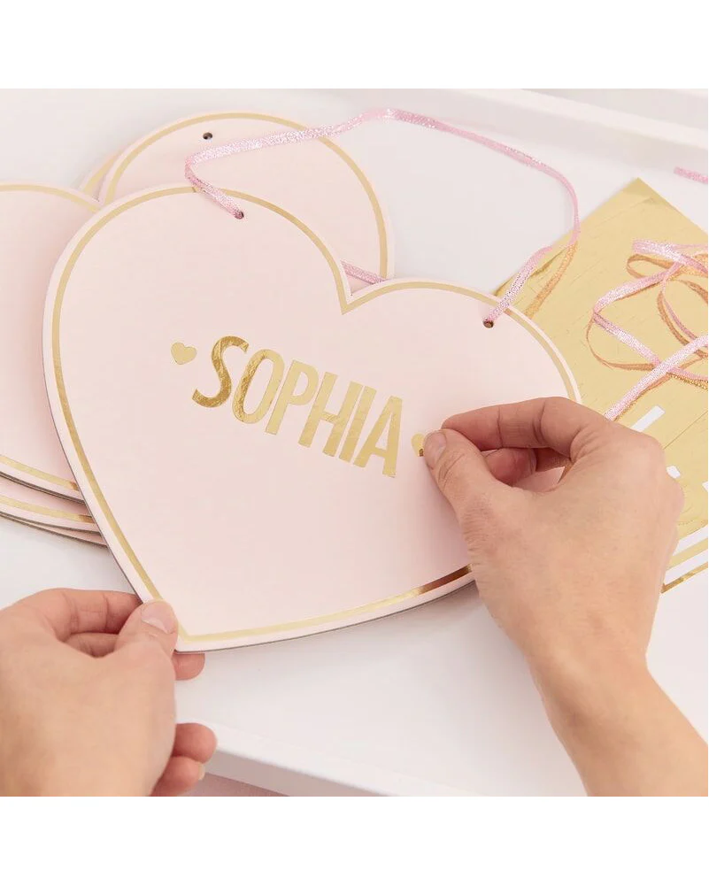 Pamper Party Pink Customisable Heart Name Sign Pack of 4 - Image 2