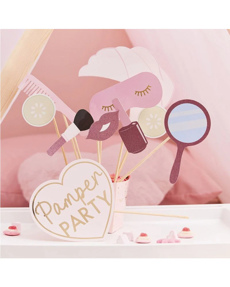 Pamper Party Pink Glitter and Foiled Photobooth Props Pack of 10 - Image 2