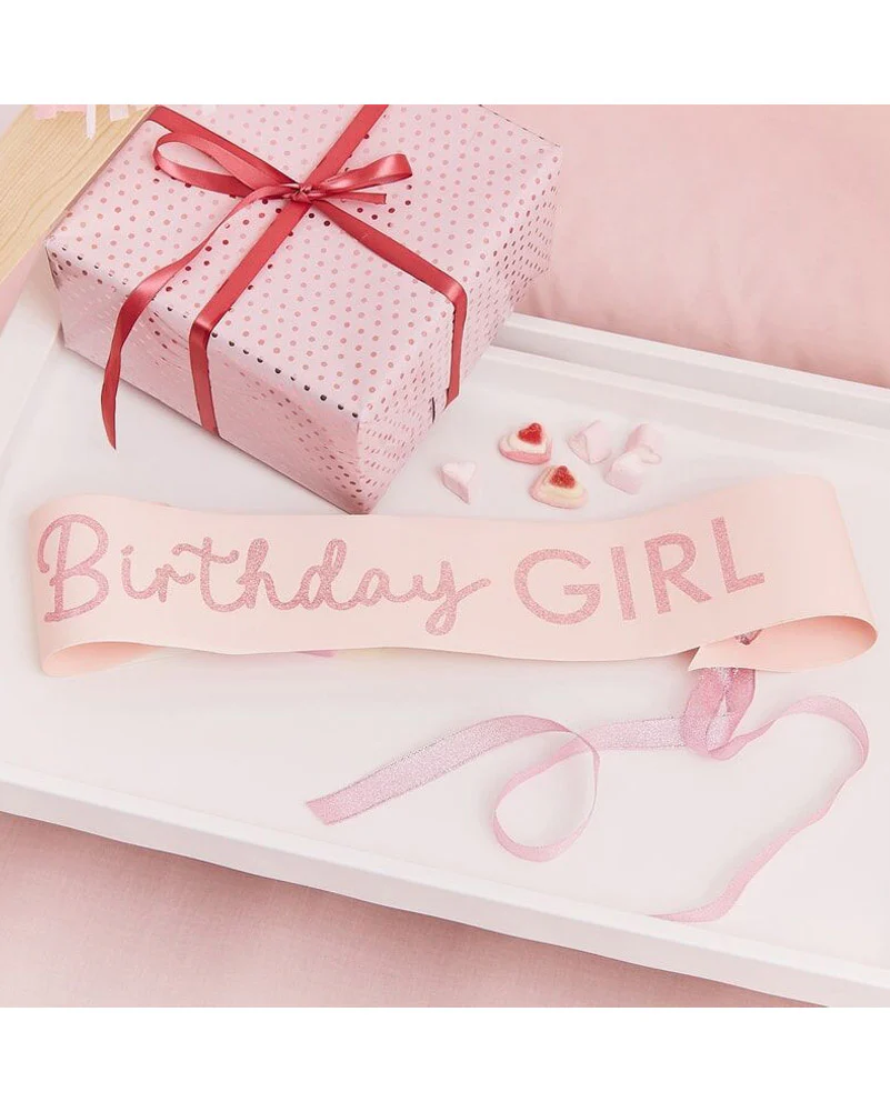 Pamper Party Pink Glitter Birthday Girl Sash - Image 2