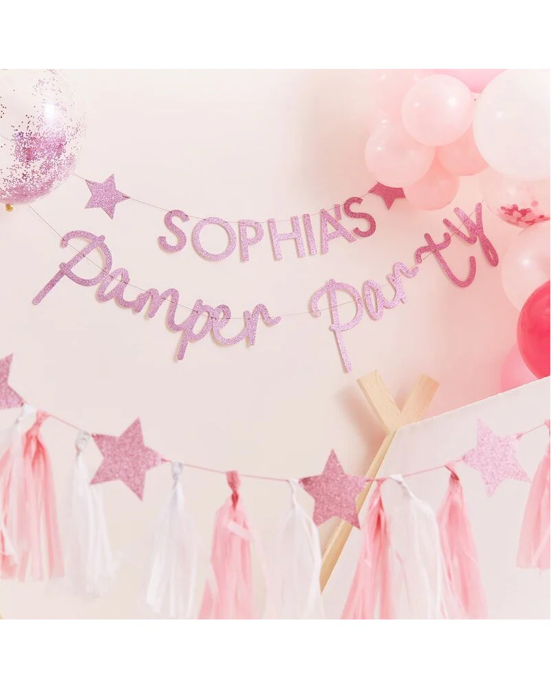 Pamper Party Pink Glitter Customisable Pamper Party Bunting 2.5m - Image 2