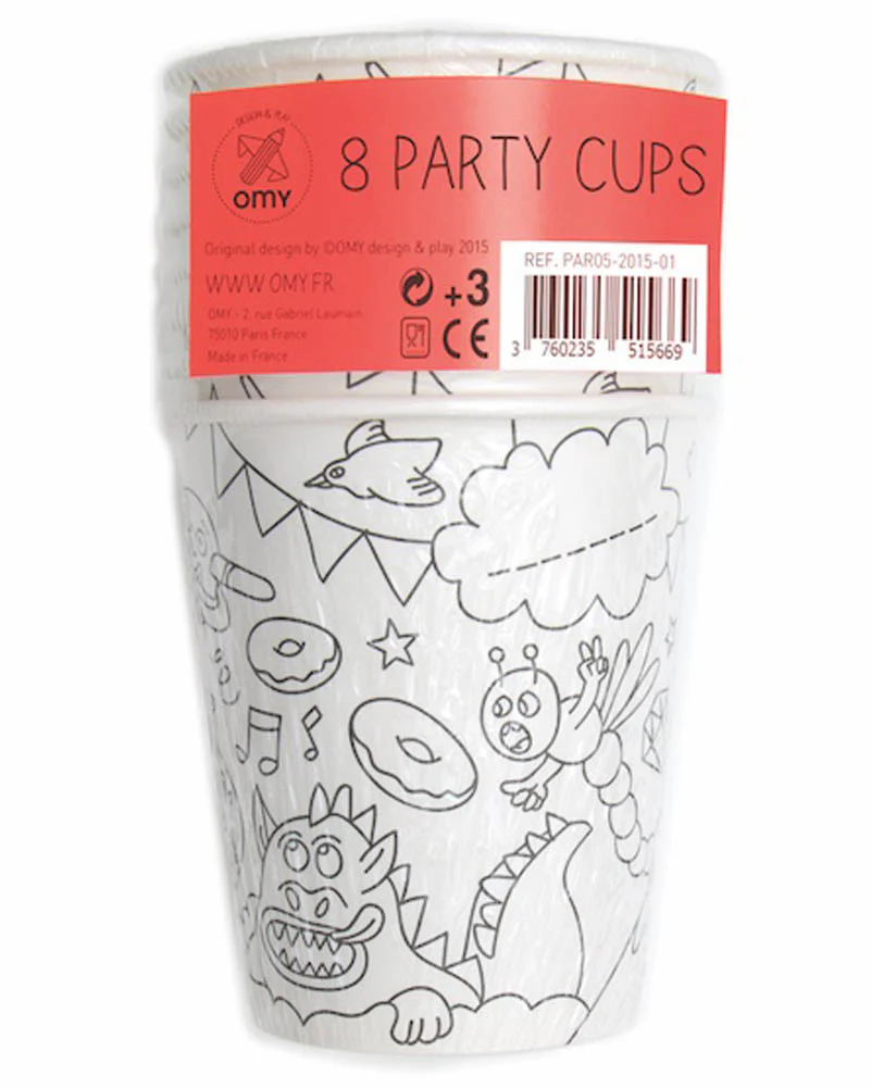 Party Colouring Paper Cups Pack of 8