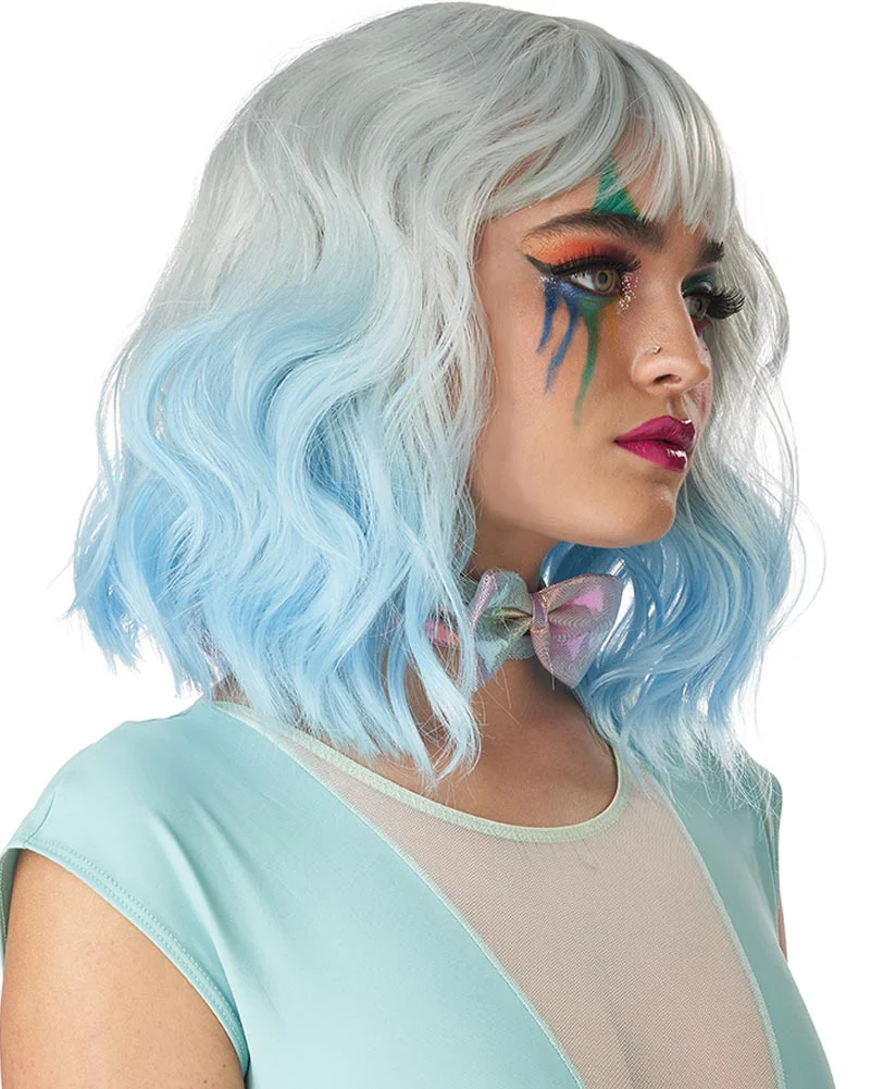 Pastel Textured Silver and Blue Short Wig - Image 2