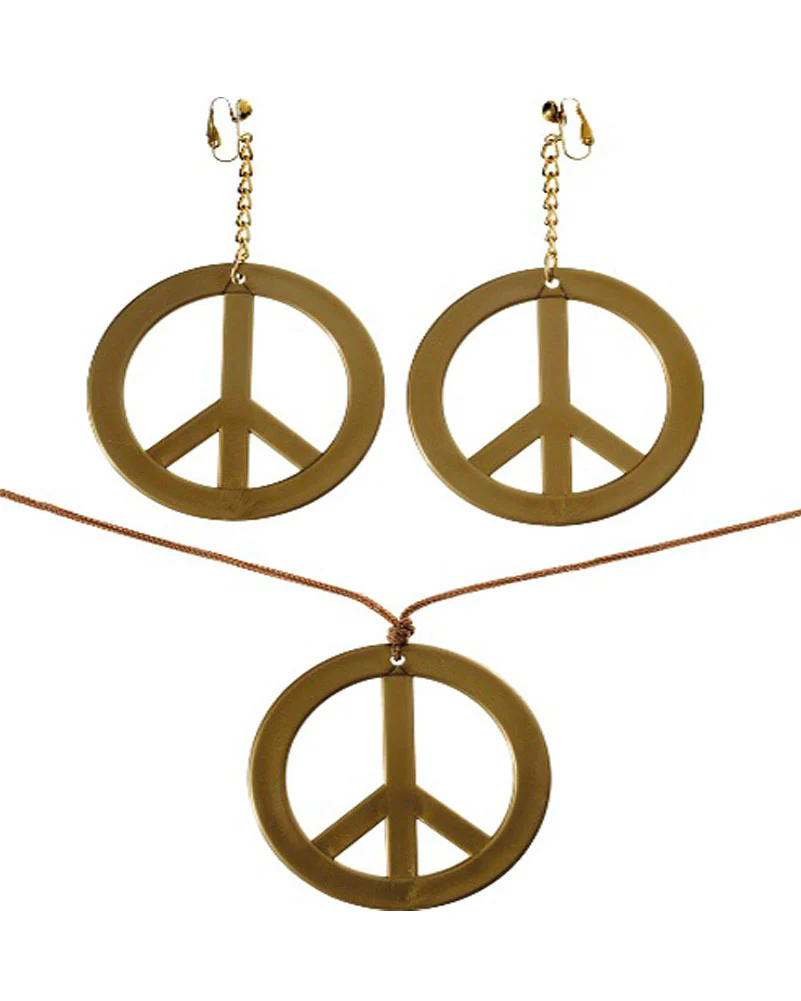 60s Peace Sign Earrings and Necklace Set