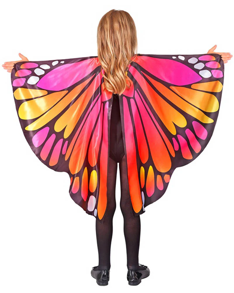 Pink and Orange Butterfly Kids Wing Cape and Eye Mask Set - Image 2