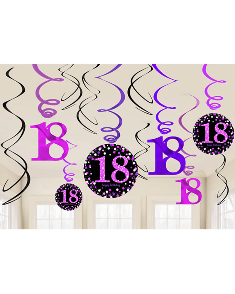 Pink Celebration 18th Hanging Swirl Decorations