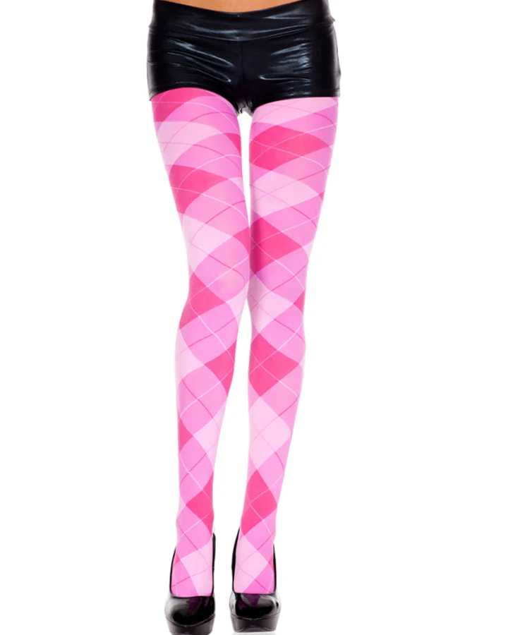 Pink Fuschia and White Argyle Tights