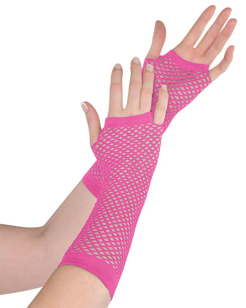 Pink Long Fishnet Gloves
