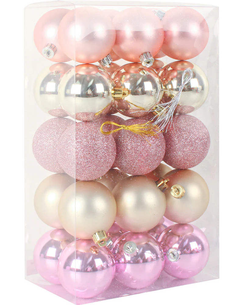 Pink Shiny Matt Glitter Christmas Baubles 6cm Pack of 30