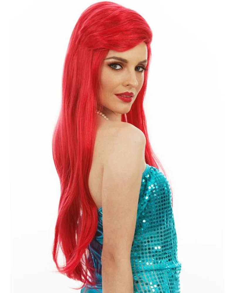 Premium Mermaid Long Red Wig with Starfish Hair Clip - Image 3