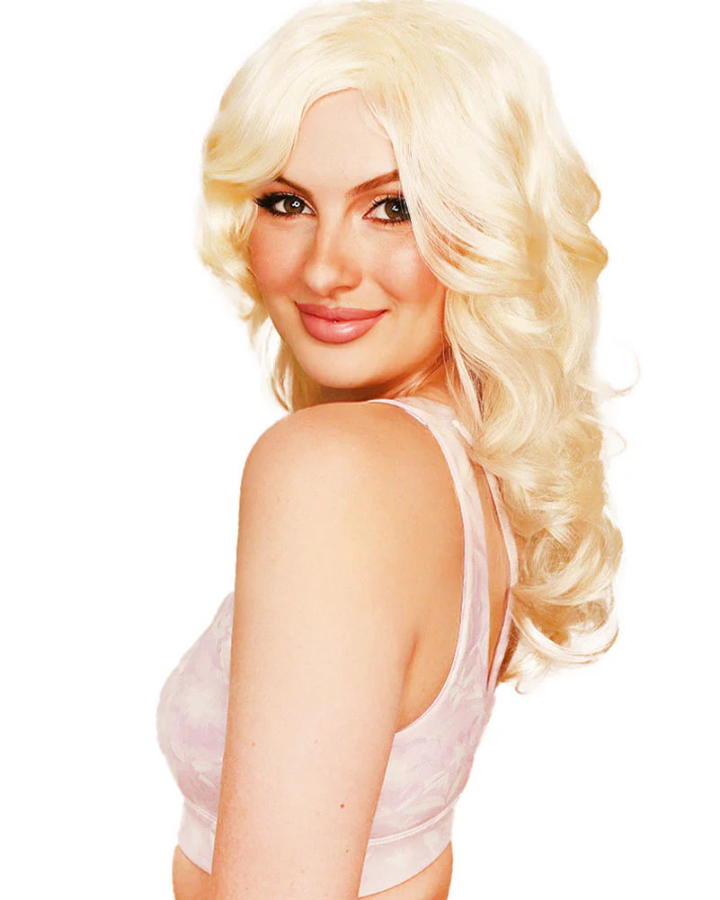 Pretty Plastic Doll Long Curly Blonde Wig - Image 4