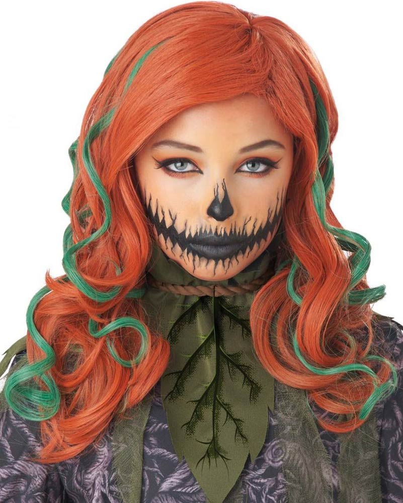 Pumpkin Vines Long Orange and Green Kids Wig - Image 2