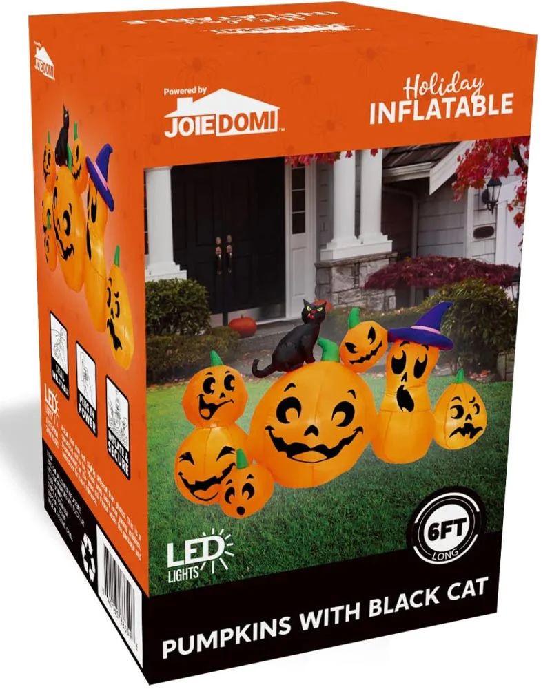 Pumpkins with Black Cat Halloween Inflatable 1.83m - Image 2
