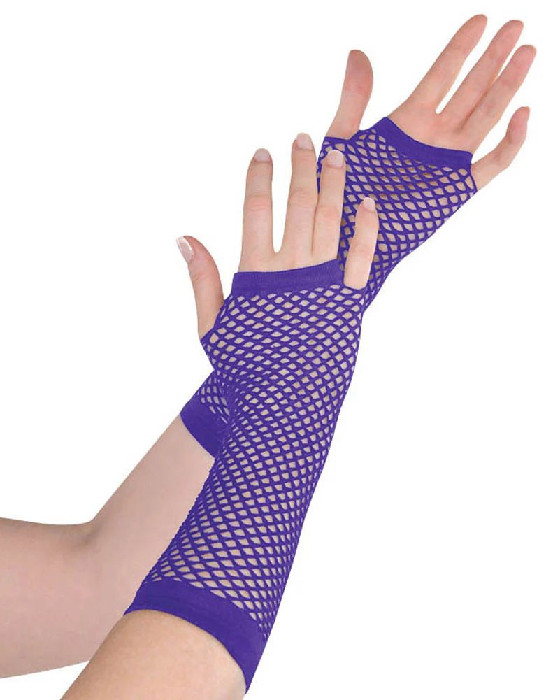 Purple Long Fishnet Gloves