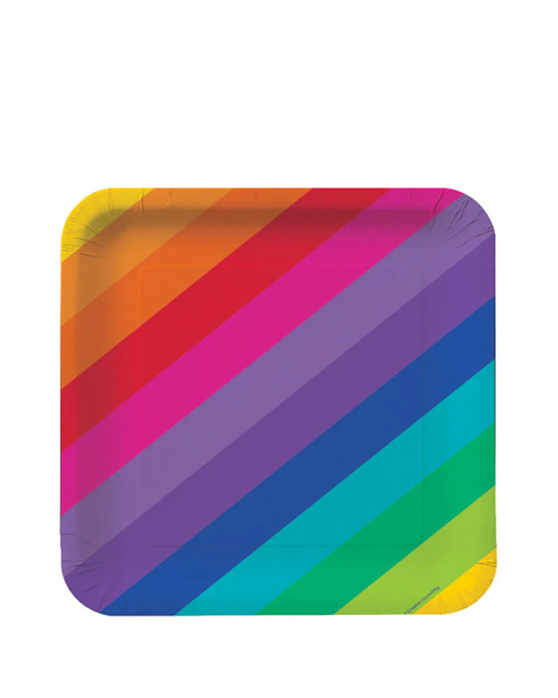 Rainbow 23cm Square Paper Dinner Plates Pack of 8