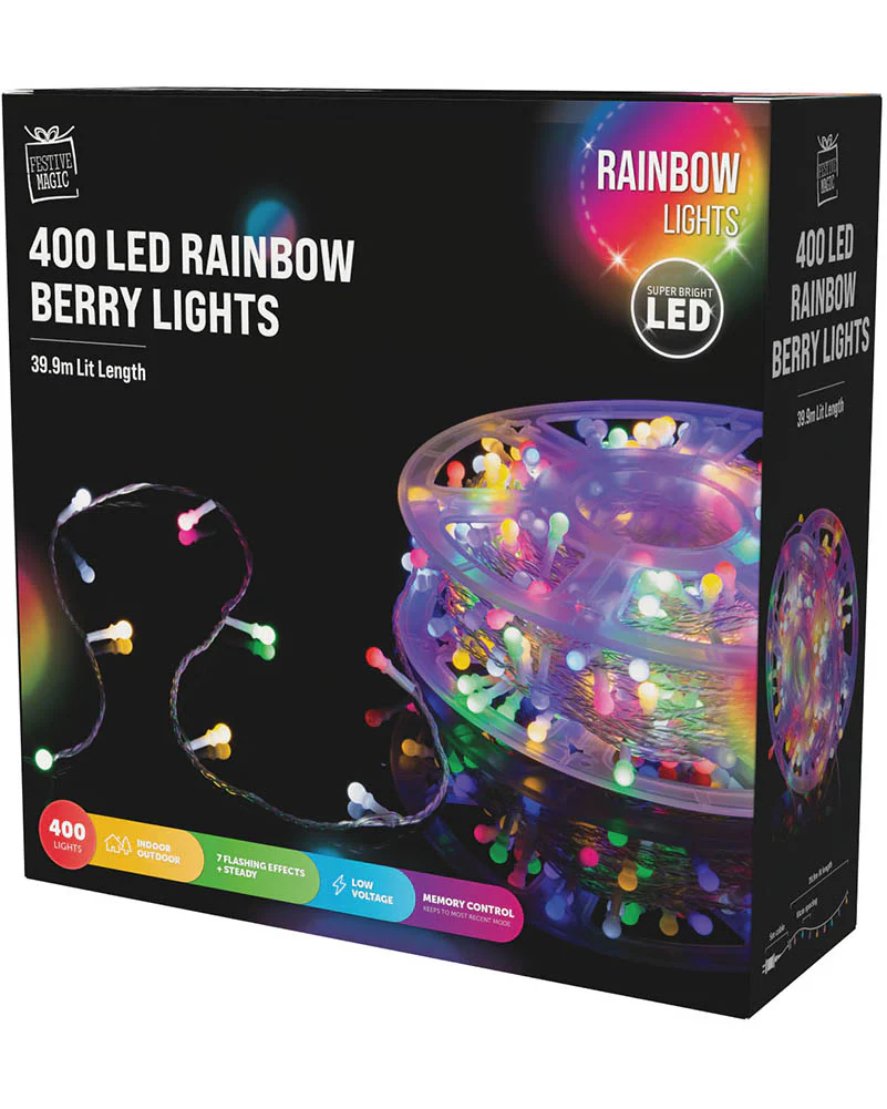 Rainbow Berry Lights 400 Piece LED Christmas Lights on Reel - Image 2